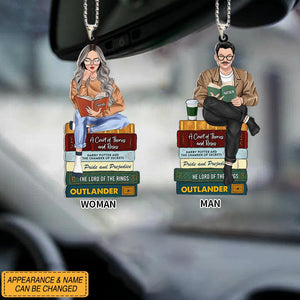 Girl/Boy Reading Book - Custom Book Titles, Personalized Car Hanging Ornament
