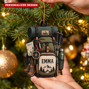 Hiker Gift Custom Name Trail Backpack Acrylic Christmas Ornament