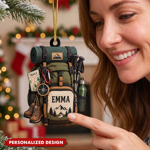 Hiker Gift Custom Name Trail Backpack Acrylic Christmas Ornament