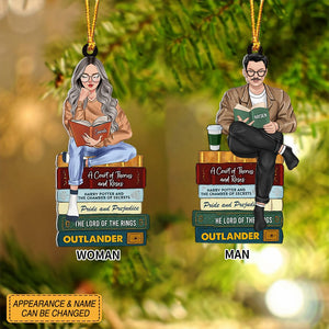 Girl/Boy Reading Book - Custom Book Titles, Personalized Christmas Ornament