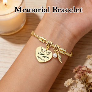Always In My Heart, Personalized Pearl Wings Memorial Bracelet