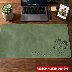 Personalized Photo Leather Desk Mat - Sentimental Workspace Gift for Dad