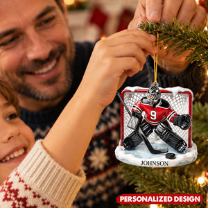 Personalized Hockey Goalie Acrylic Christmas Ornament - Custom Name Ice Hockey Player Keepsake Gift