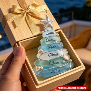 Personalized Sea Glass Family Names Christmas Tree Acrylic Ornament