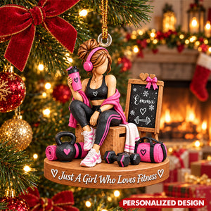 Personalized Fitness Girl Acrylic Christmas Ornament - Custom Name Workout Gym Lover Keepsake