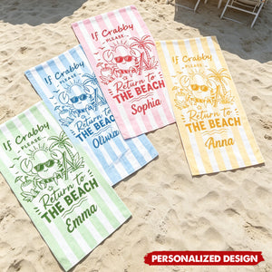 Personalized Sunglasses Crab Tropical Vacation Beach Towel - Custom Name