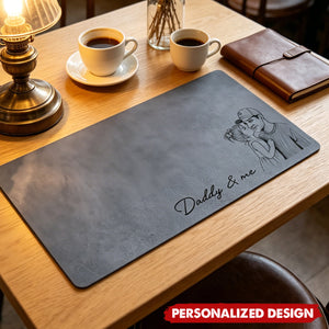 Personalized Photo Leather Desk Mat - Sentimental Workspace Gift for Dad