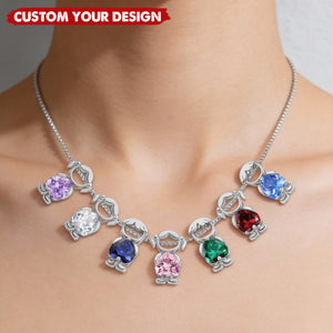 Personalized Kids Heart Birthstone Necklace, Gift For Mom Grandma