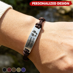 Personalized Baby Footprint Leather Bracelet - Custom Name & Birth Date