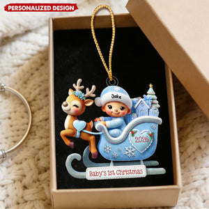 Personalized Baby’s 1st Christmas Reindeer Sleigh Acrylic Ornament