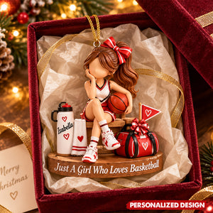 Personalized Basketball Girl Acrylic Christmas Ornament - Sports Christmas Tree Decoration