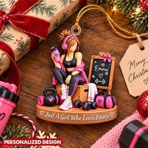 Personalized Fitness Girl Acrylic Christmas Ornament - Custom Name Workout Gym Lover Keepsake