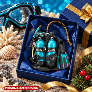 Personalized Scuba Diving Gear Acrylic Christmas Ornament - Custom Name & Year Diver Ornament