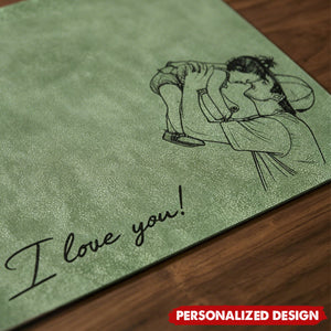 Personalized Photo Leather Desk Mat - Sentimental Workspace Gift for Dad