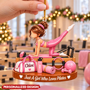 Personalized Pilates Themed Acrylic Christmas Ornament - Custom Name Hanging Decor