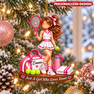 Pink Tennis Girl Personalized Acrylic Ornament - Holiday Gift for Tennis Lover