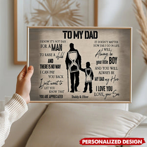 Personalized To My Dad Quote Poster - Father Child Silhouette Wall Art