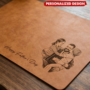 Personalized Photo Leather Desk Mat - Sentimental Workspace Gift for Dad