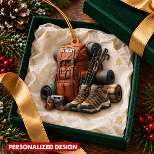 Vintage Hiking Gear Custom Acrylic Christmas Ornament for Nature Lovers