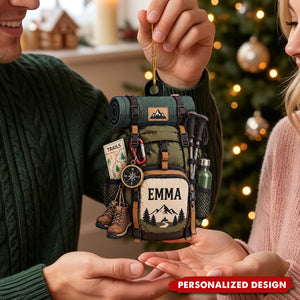 Hiker Gift Custom Name Trail Backpack Acrylic Christmas Ornament
