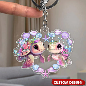 Turtle Couple - Personalized Acrylic Keychain - Gift For Couples