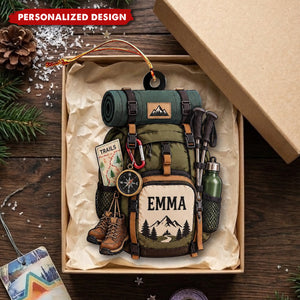 Hiker Gift Custom Name Trail Backpack Acrylic Christmas Ornament