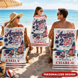 Personalized America 250th Anniversary Beach Towel - Custom Name