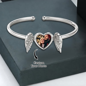Personalized Angel Wings And Heart Bracelet, Memorial Gift-Upload Photo