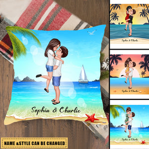 Summer Doll Couple Kissing Hugging On The Beach Personalized Pillow