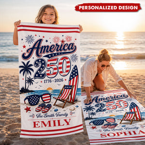 Personalized America 250th Anniversary Beach Towel - Custom Name