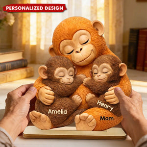 Personalized Monkey Mom & Kids Hug Wooden Plaque - Mother’s Day Gift for Mom