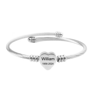 Personalized Memorial Heart Bracelet - Custom Name & Date Remembrance Cuff