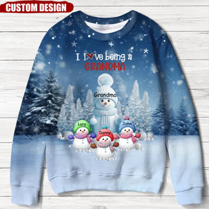 Christmas Blue Vibe Snowman Grandma Mom Colorful Kids Personalized Sweatshirt