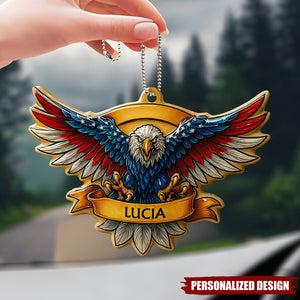 Personalized Eagle Car Hanging Ornament โ Custom Name Patriotic Rearview Mirror Decor