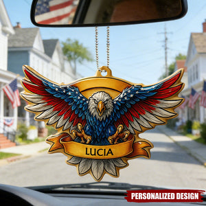 Personalized Eagle Car Hanging Ornament โ Custom Name Patriotic Rearview Mirror Decor