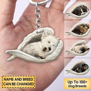 Personalized Stainless Dog Sleeping Angel Keychain-Great Gift Idea For Dog Lovers
