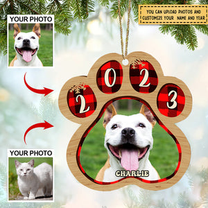 Pets And Color Paws - Upload Image - Personalized Custom Paw Shaped Wood Christmas Ornament