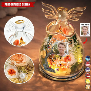 Personalized Flower In Glass Angel Figurine - Custom Photo Memorial Gift