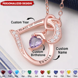 Personalized Graduation Heart Necklace – Custom Name Birthstone Gift for Graduate