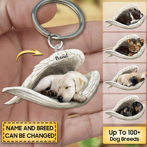 Personalized Stainless Dog Sleeping Angel Keychain-Great Gift Idea For Dog Lovers