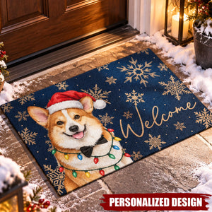 Holiday Pet Welcome Mat, Custom Pet Breed Christmas Porch Decor