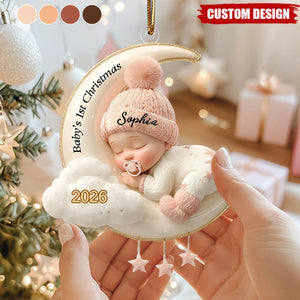 Custom Baby's First Christmas Ornament, Moon Acrylic Keepsake