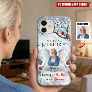 Memorial Wings Heaven Upload Photo, A Big Piece Of My Heart Lives In Heaven Personalized Phone Case