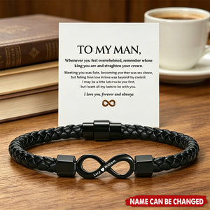 To My Man,Personalized Dual Name Infinity Leather Bracelet