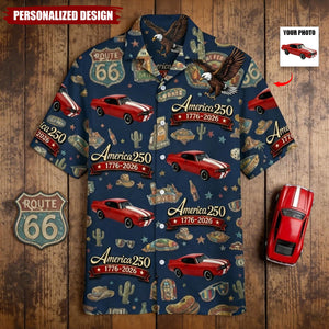 Personalized Car Photo 100 Years of Route 66 and America 250th Anniversary Hawaii Shirt