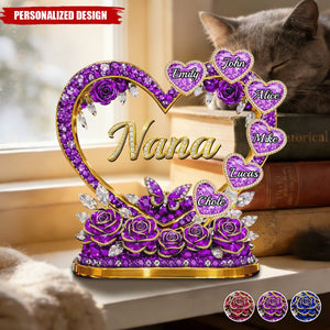 Personalized Heart Acrylic Plaque with Custom Family Names-Gift For Mom & Grandma
