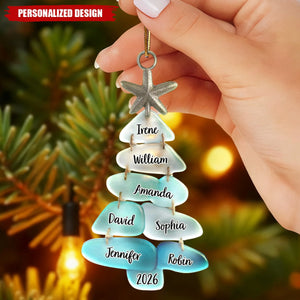 Personalized Sea Glass Tree Ornament Christmas Gift - Custom Names & Year
