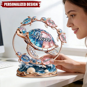 Personalized Mom Sea Turtle Family Desktop Ornament - Gift for Mom, Mother’s Day Gift