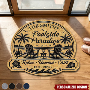 Personalized Poolside Doormat Tropical Pool Patio Welcome Mat