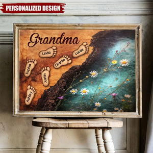 Personalized Grandkids Footprint Poster - Gift For Grandma